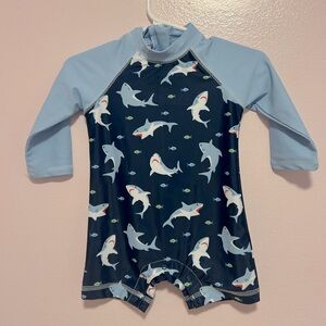 Little Me Blue Shark Rashguard Swim Sz 6-9 Mo
